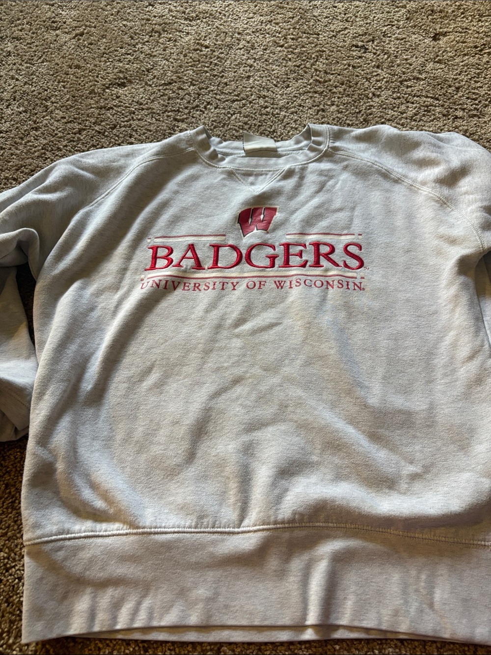 Champion Light Gray Crewneck Sweatshirt with Red 'Badgers' Logo